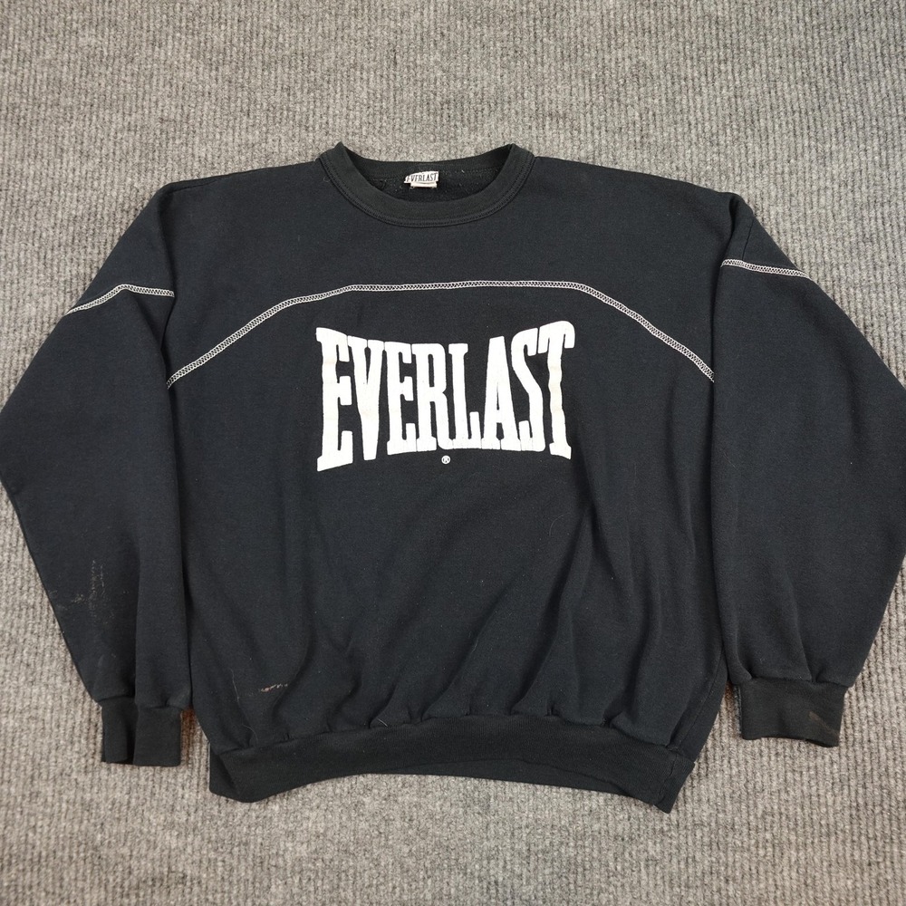 Vintage Everlast Sweatshirt Mens Large Black Fleece Crewneck Pullover USA